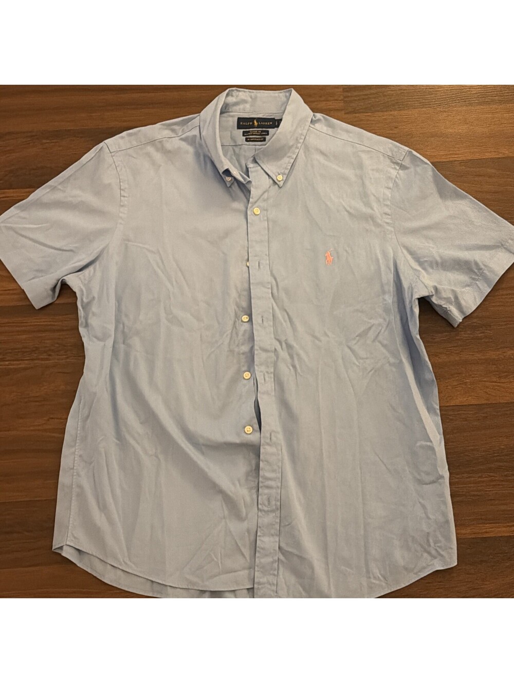 Polo Ralph Lauren Classic Fit Twill Blue Short Sleeve Button-Down Cotton Shirt L